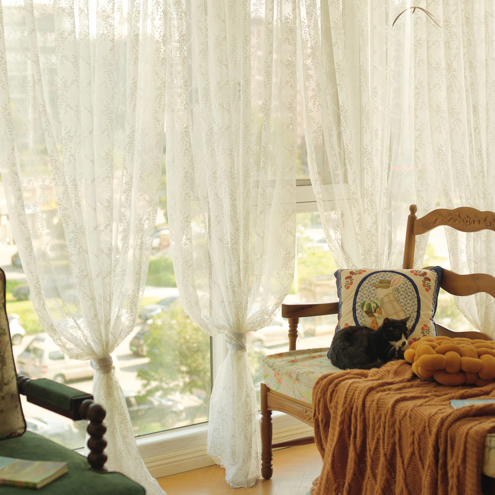 Lee Lace Leaf Embroidered Sheer Curtains