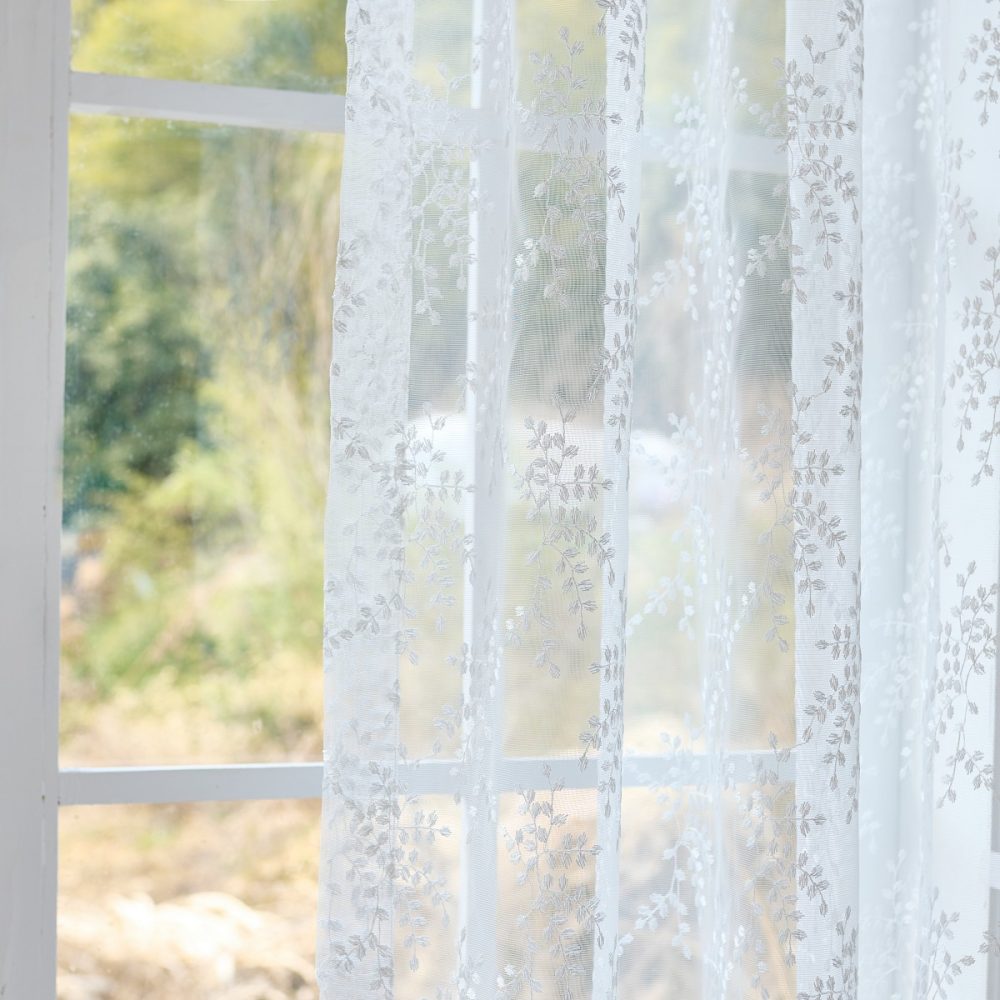 Lee Lace Leaf Embroidered Sheer Curtains