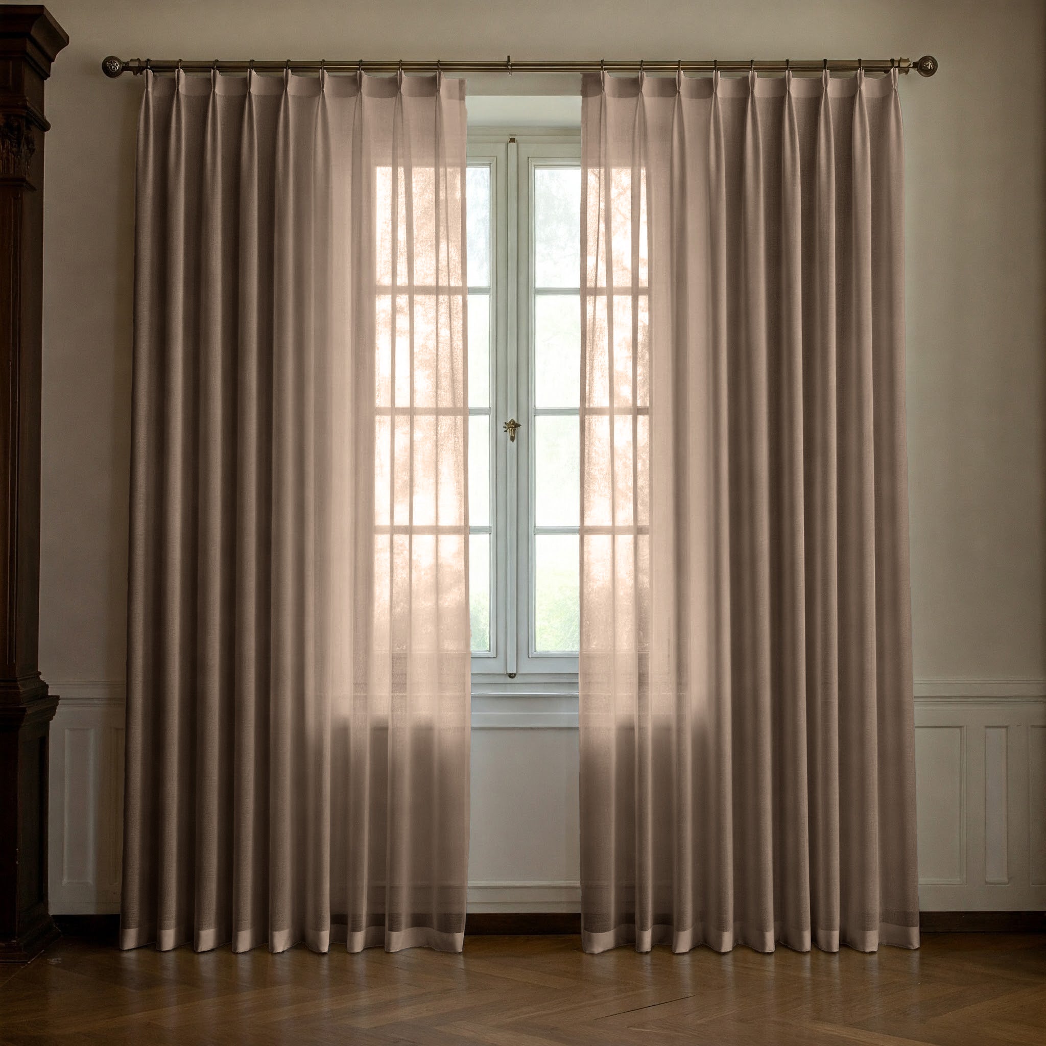 Light Brown Linen Sheer Curtains - Triple Pinch Pleat - Made to Measure-1