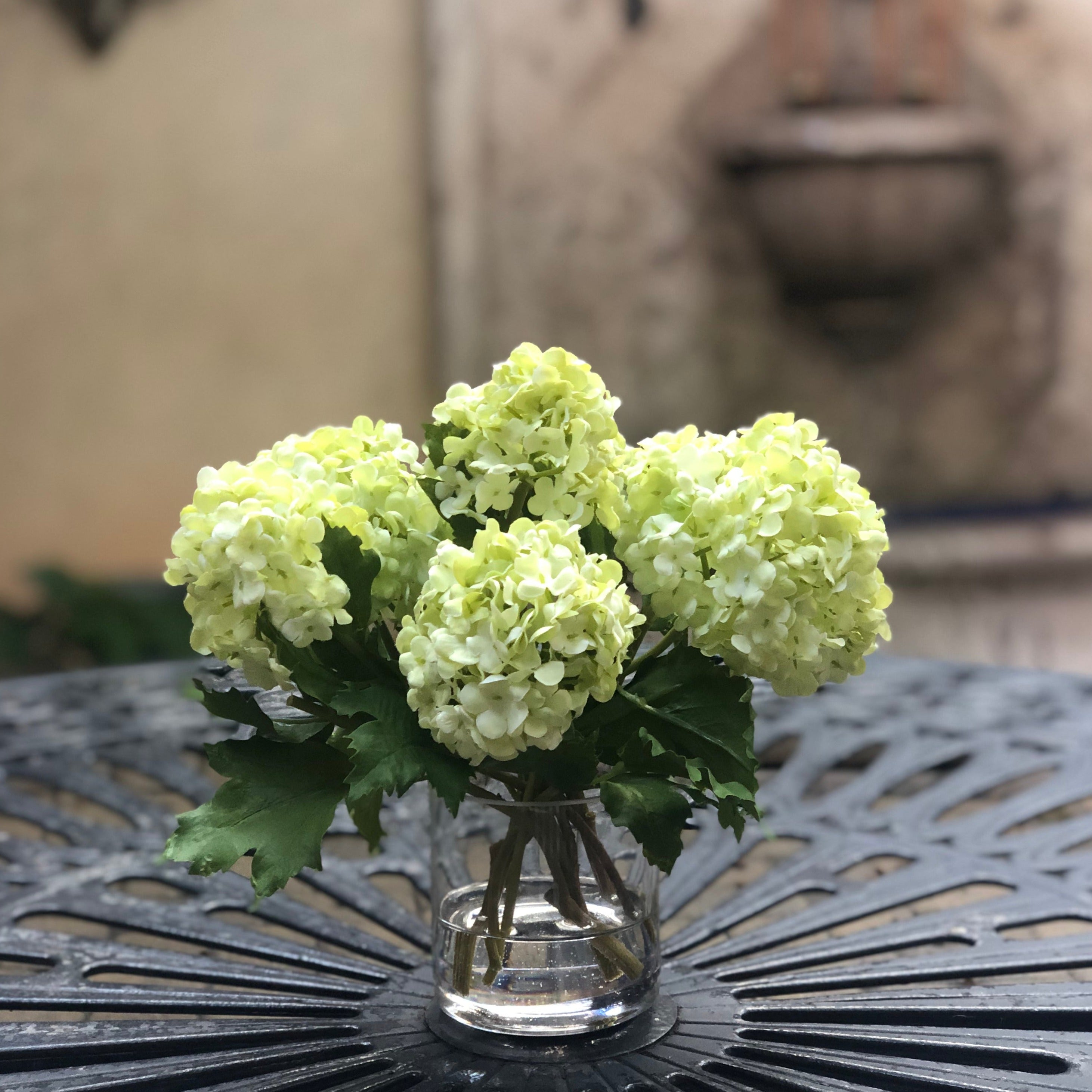 Real touch green hydrangea arrangement in glass vase - 8"-1