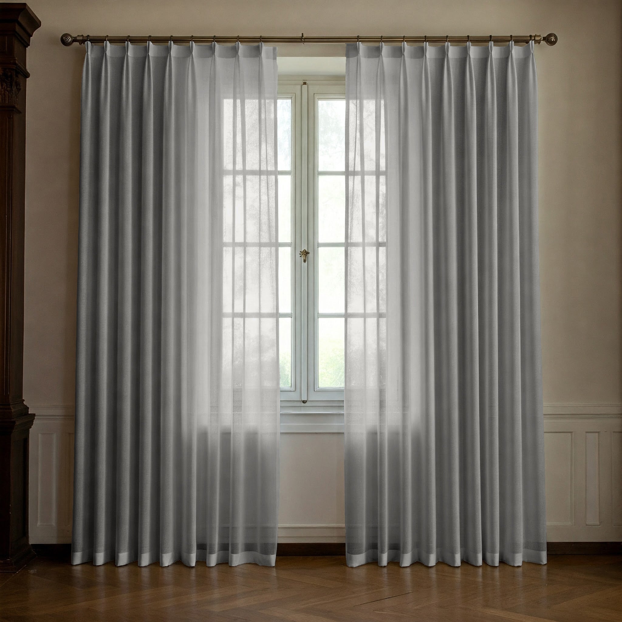 Light Grey Linen Sheer Curtains - Triple Pinch Pleat - Made to Measure-1