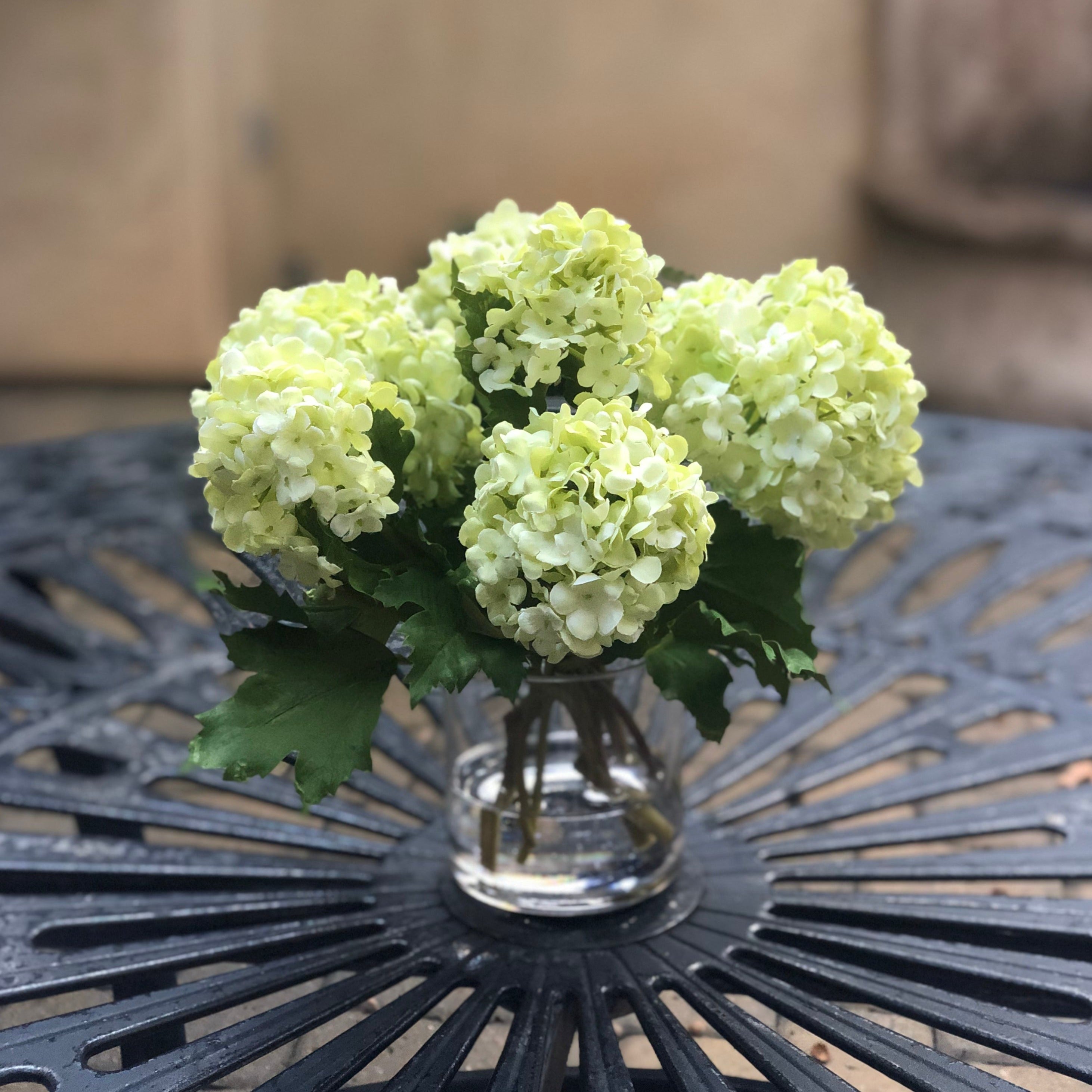 Real touch green hydrangea arrangement in glass vase - 8"-3