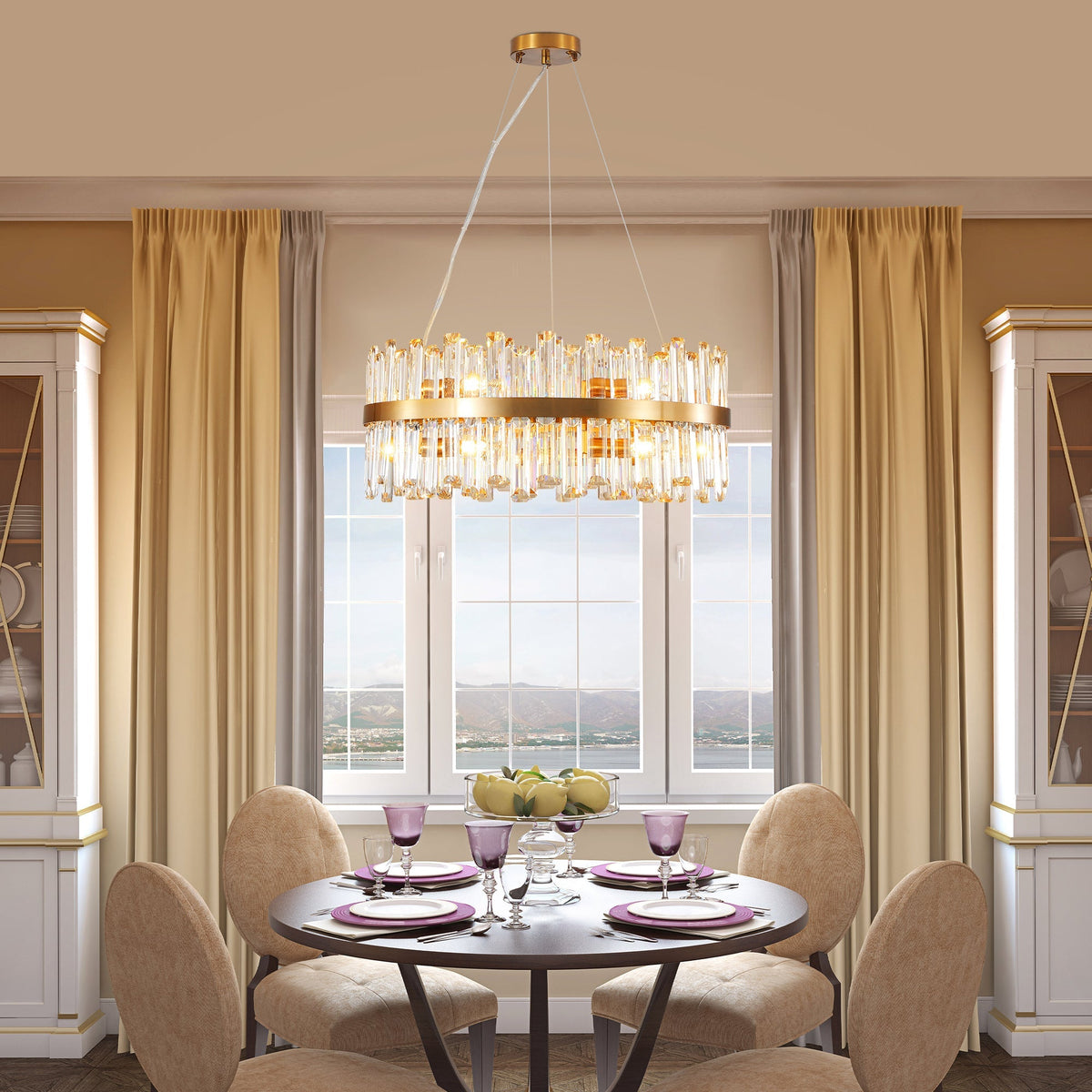 23.6" Modern K9 Crystal Chandelier | Built-In LED, 3 Color Temperatures, App & Remote Control — Gold, Dining Room & Living Room