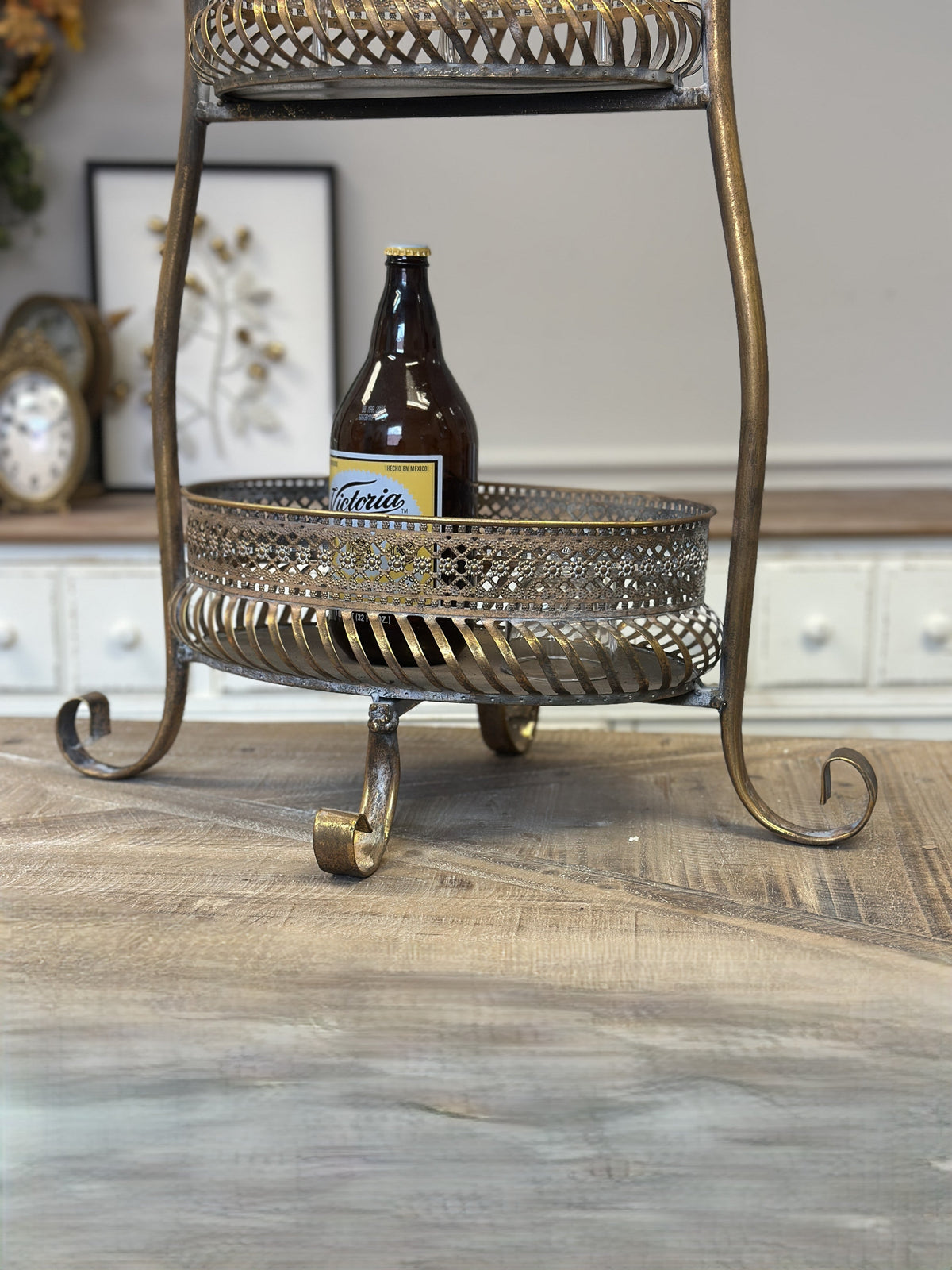 Vintage 2-Tier Metal Bar Cart Stand