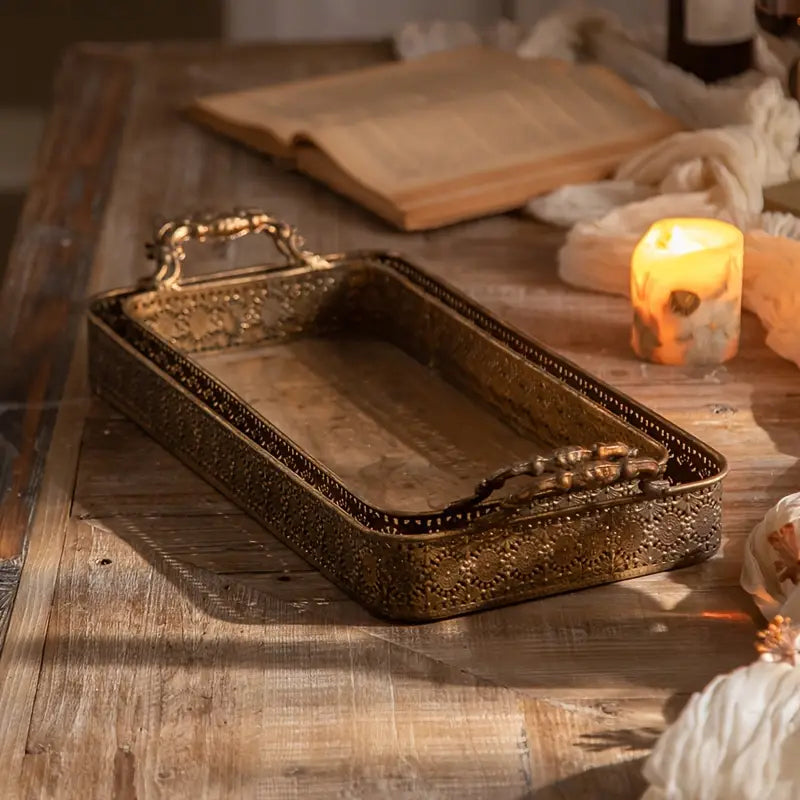 Ornate Vintage-Style Filigree Serving Tray Set of 2