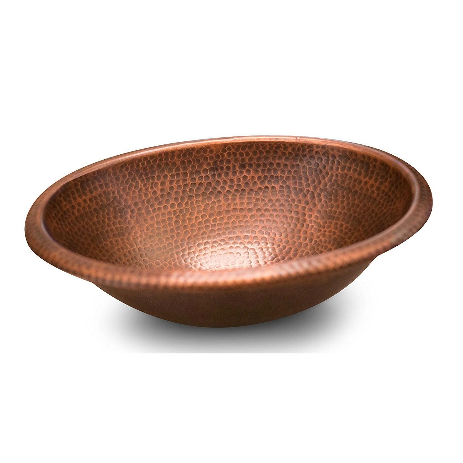 Hammered Copper Oval Bathroom Sink Vessel 17 x 13 inch - PRHOMZ