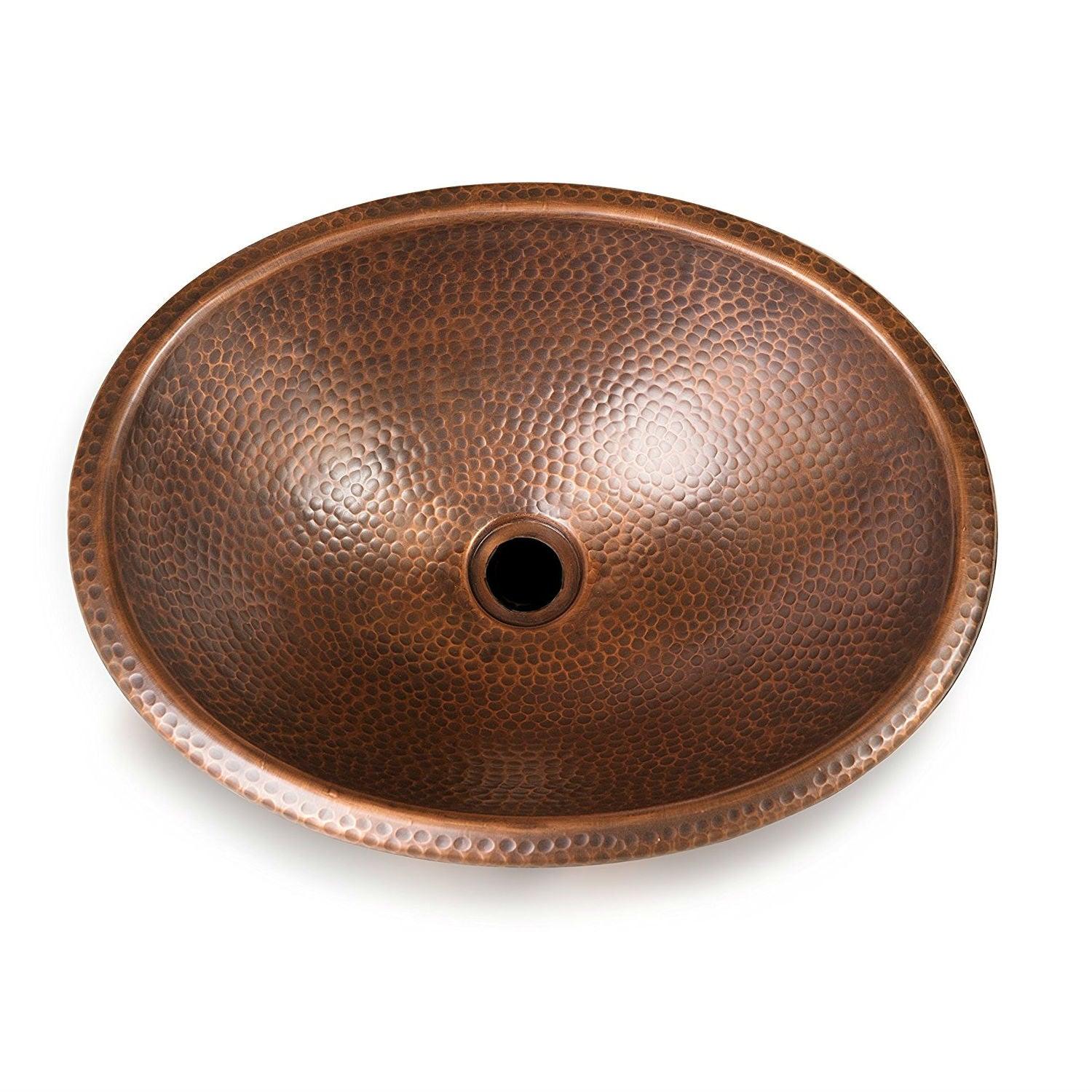 Hammered Copper Oval Bathroom Sink Vessel 17 x 13 inch - PRHOMZ