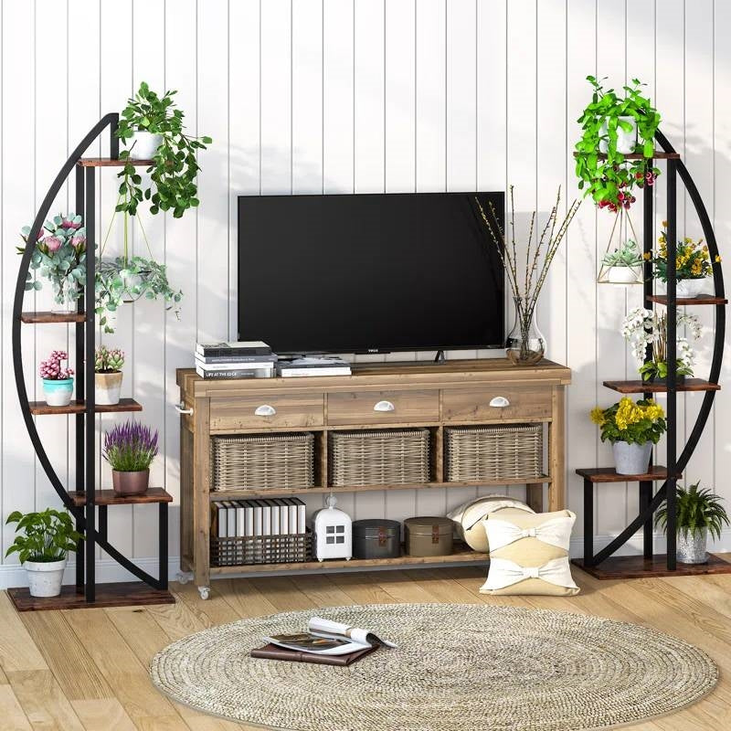 Set of 2 - Symmetrical Modern Metal Wood 10-Shelf Plant Stand-3