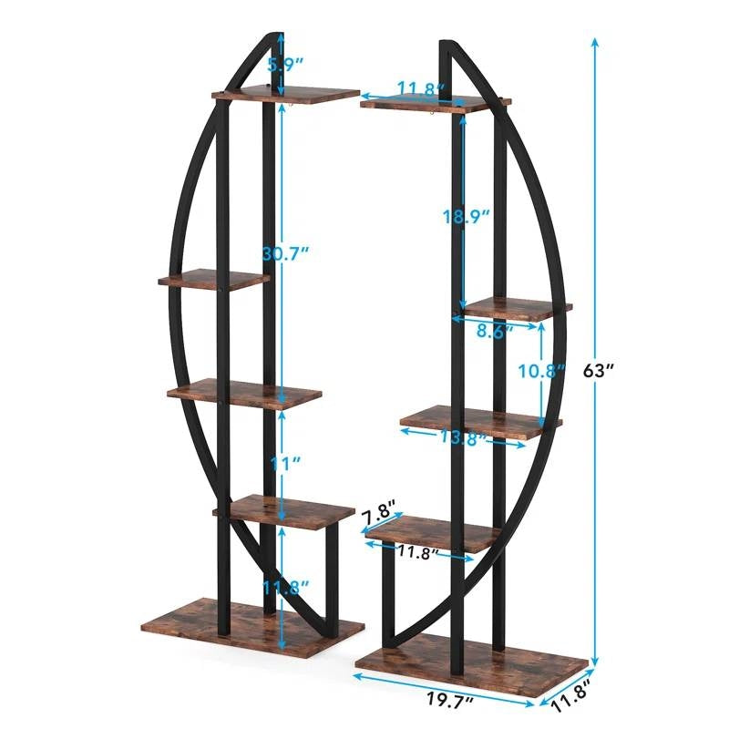 Set of 2 - Symmetrical Modern Metal Wood 10-Shelf Plant Stand-4