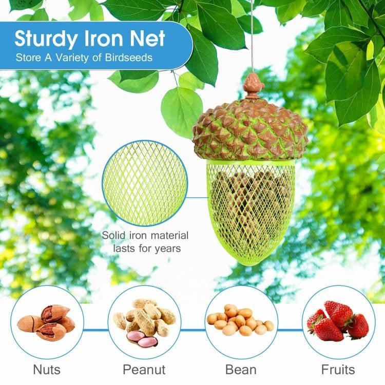 Outdoor Metal Mesh Bird Feeder with Metal Acorn Roof - PRHOMZ