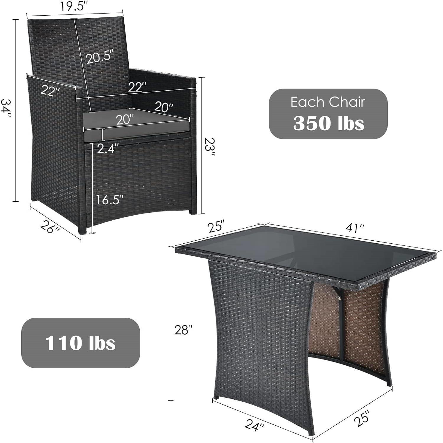 3-Piece Outdoor Patio Furniture Bistro Dining Set in Brown Grey PE Rattan - PRHOMZ