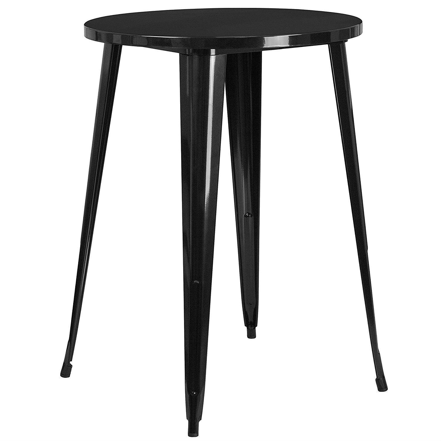 Modern 30-inch Outdoor Round Metal Cafe Bar Patio Table in Black - PRHOMZ