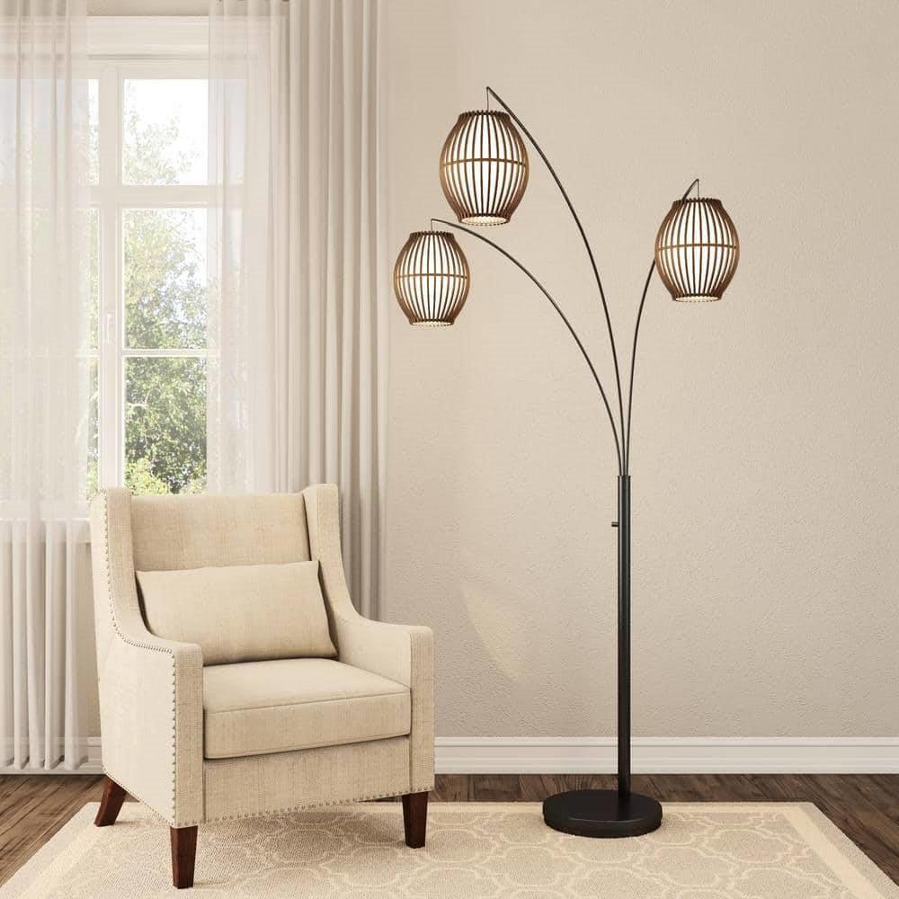 Modern Mid-Century Bohemian 82-inch Arch Floor Lamp with 3 Barrel Lights - PRHOMZ
