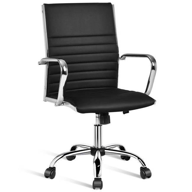 Black Faux Leather High Back Modern Classic Office Chair with Armrests - PRHOMZ