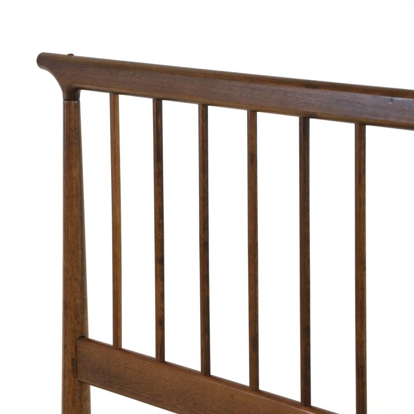 King Size Hardwood Mid Century Platform Bed Frame with Headboard in Walnut - PRHOMZ