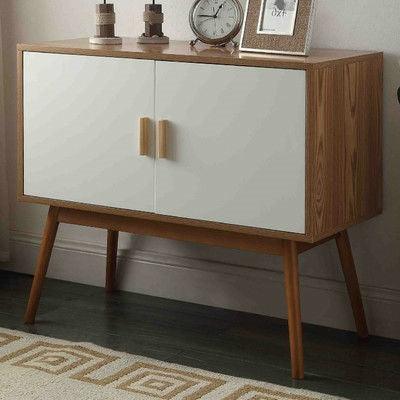 Mid-Century Modern Console Table Storage Cabinet with Solid Wood Legs - PRHOMZ