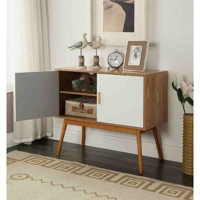 Mid-Century Modern Console Table Storage Cabinet with Solid Wood Legs - PRHOMZ