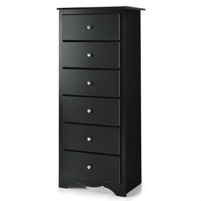 Modern Black 6 Drawer Tall Wood Dresser Chest - PRHOMZ