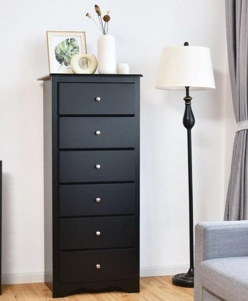 Modern Black 6 Drawer Tall Wood Dresser Chest - PRHOMZ