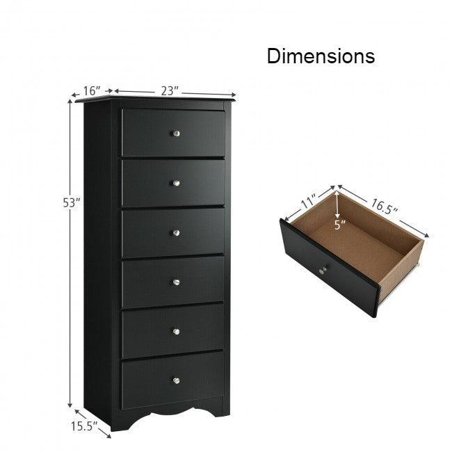 Modern Black 6 Drawer Tall Wood Dresser Chest - PRHOMZ