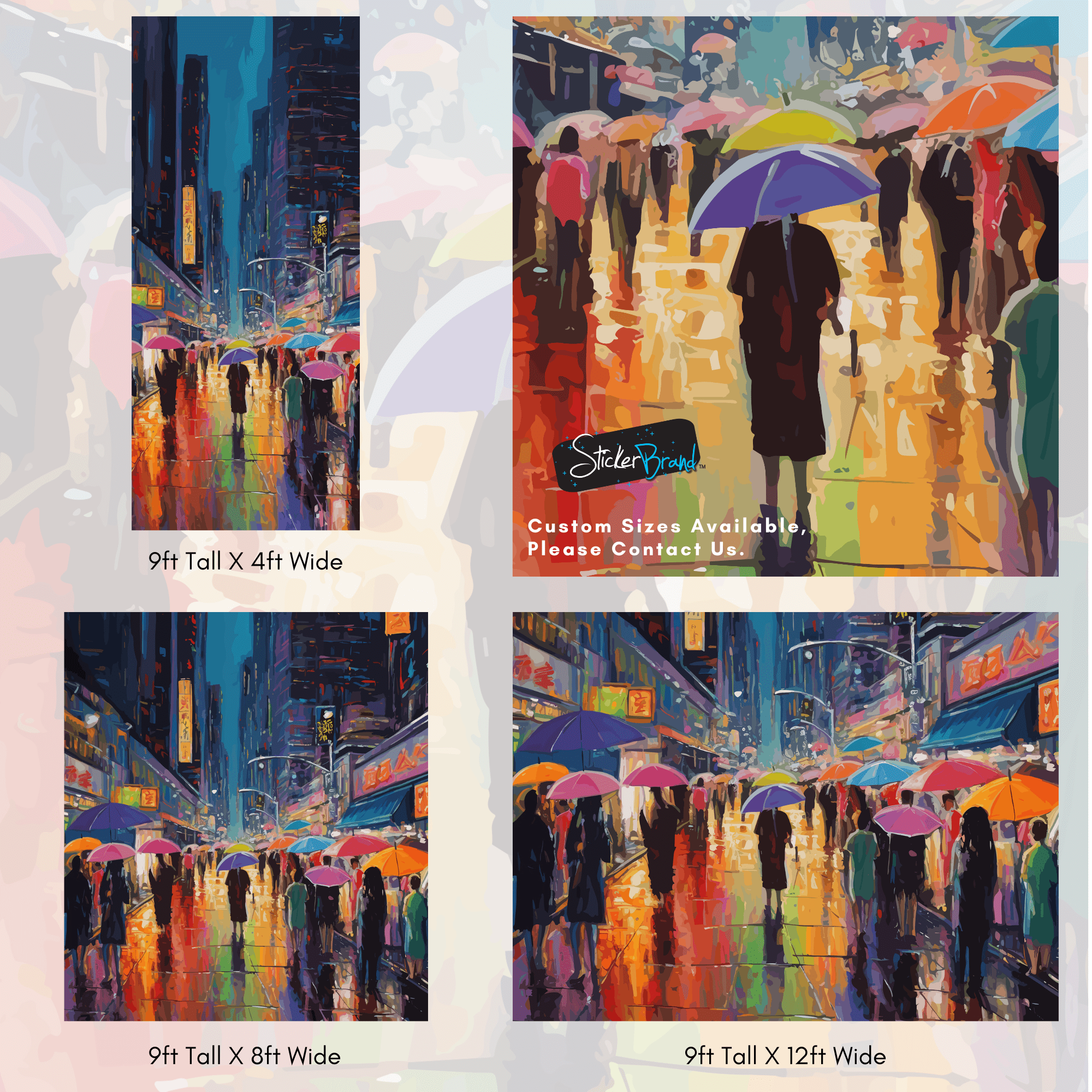 Raining Cityscape Wallpaper Mural - Abstract Color Mural. #6762