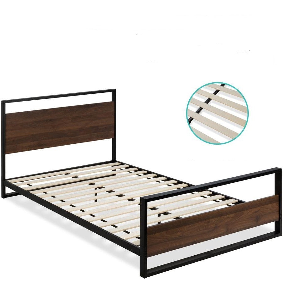 Modern FarmHome Queen Low Profile Metal Wood Platform Bed-1