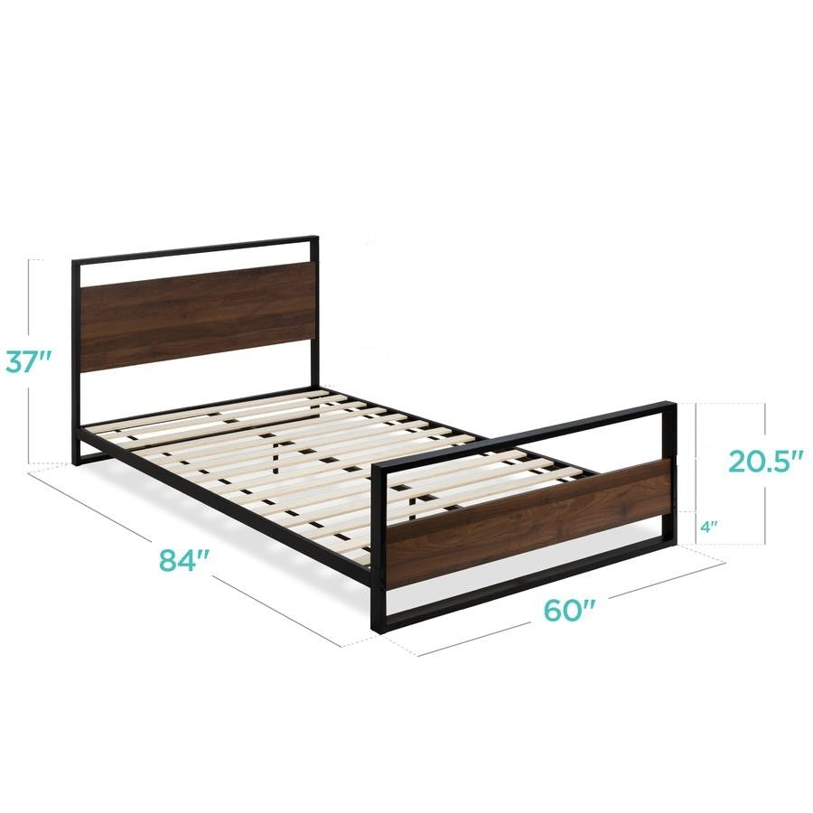Modern FarmHome Queen Low Profile Metal Wood Platform Bed-2