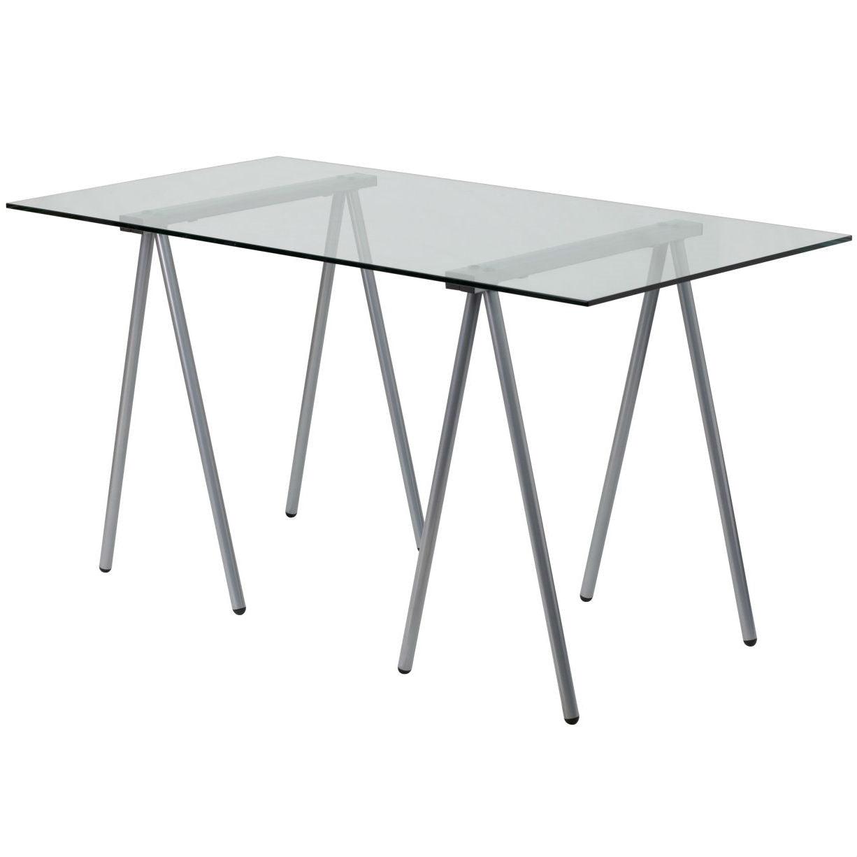 Modern Clear Tempered Glass Top Writing Table Computer Desk with Metal Legs - PRHOMZ