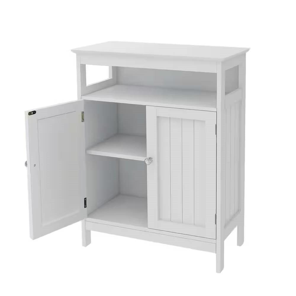 2-Door Bathroom Linen Cabinet with Storage Shelf in White Wood Finish-3