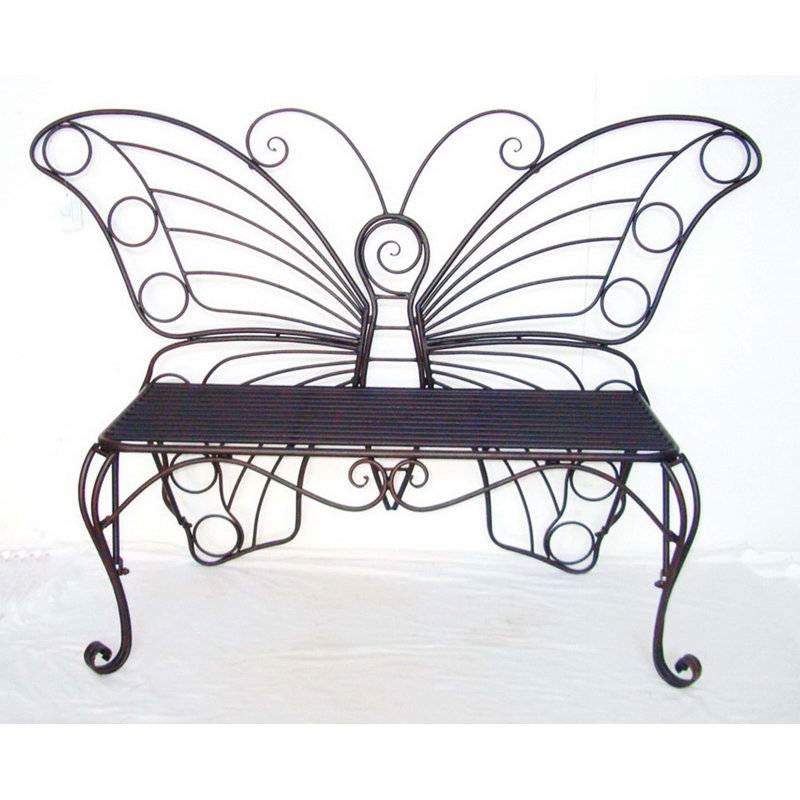 Modern Outdoor Butterfly Garden Bench in Black Metal Finish-1