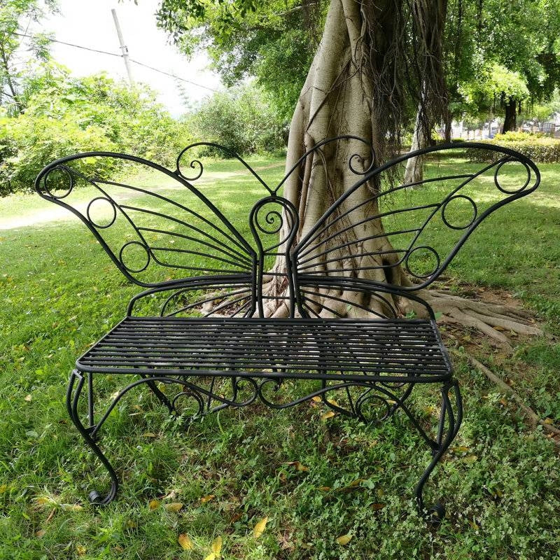Modern Outdoor Butterfly Garden Bench in Black Metal Finish-3