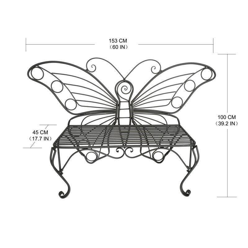 Modern Outdoor Butterfly Garden Bench in Black Metal Finish-4
