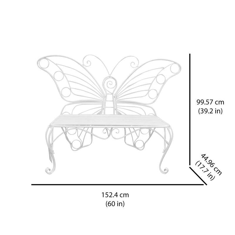 Modern Outdoor Butterfly Garden Bench in White Metal Finish-4