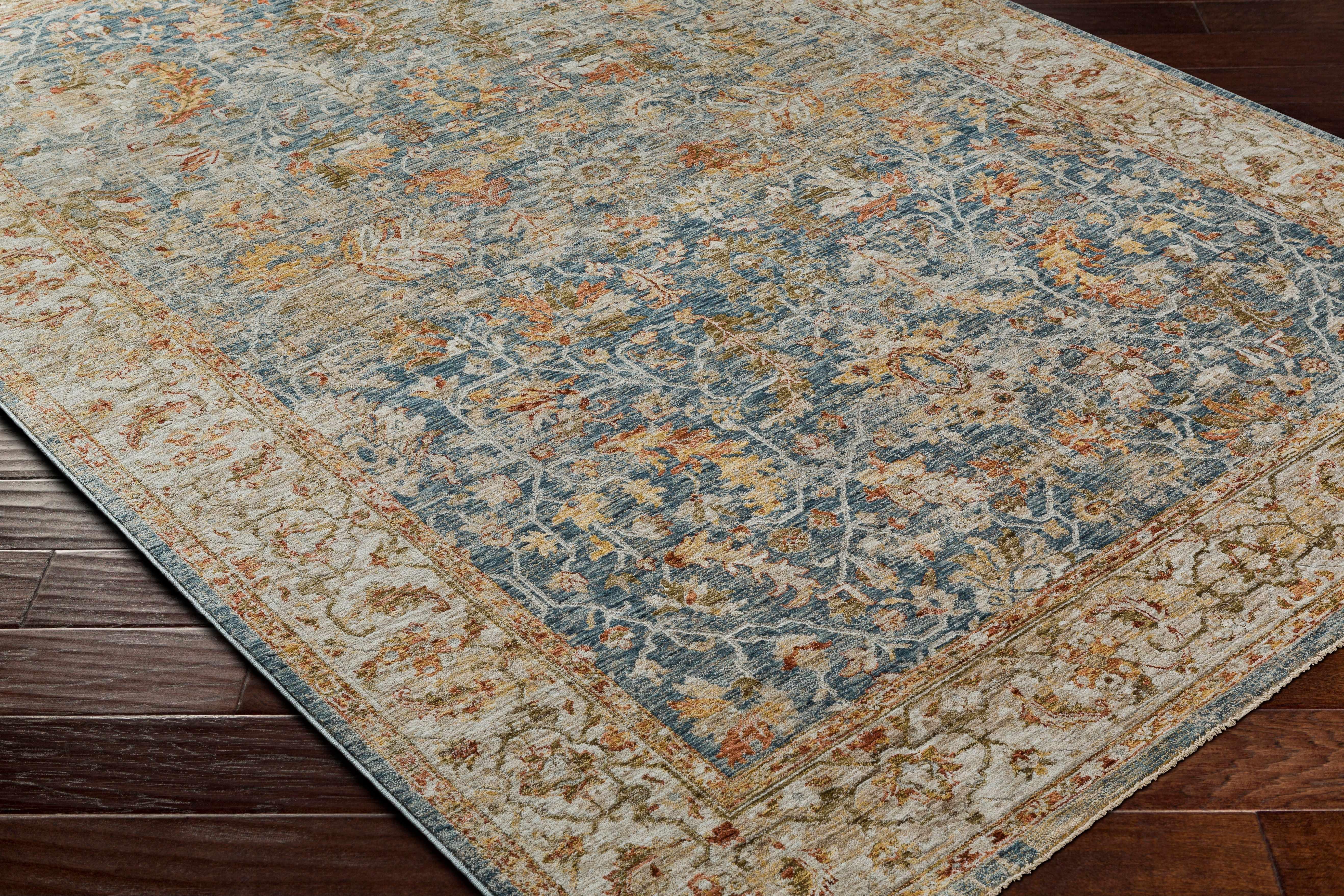 Asabi Blue Textured Rug with Fringes - PRHOMZ