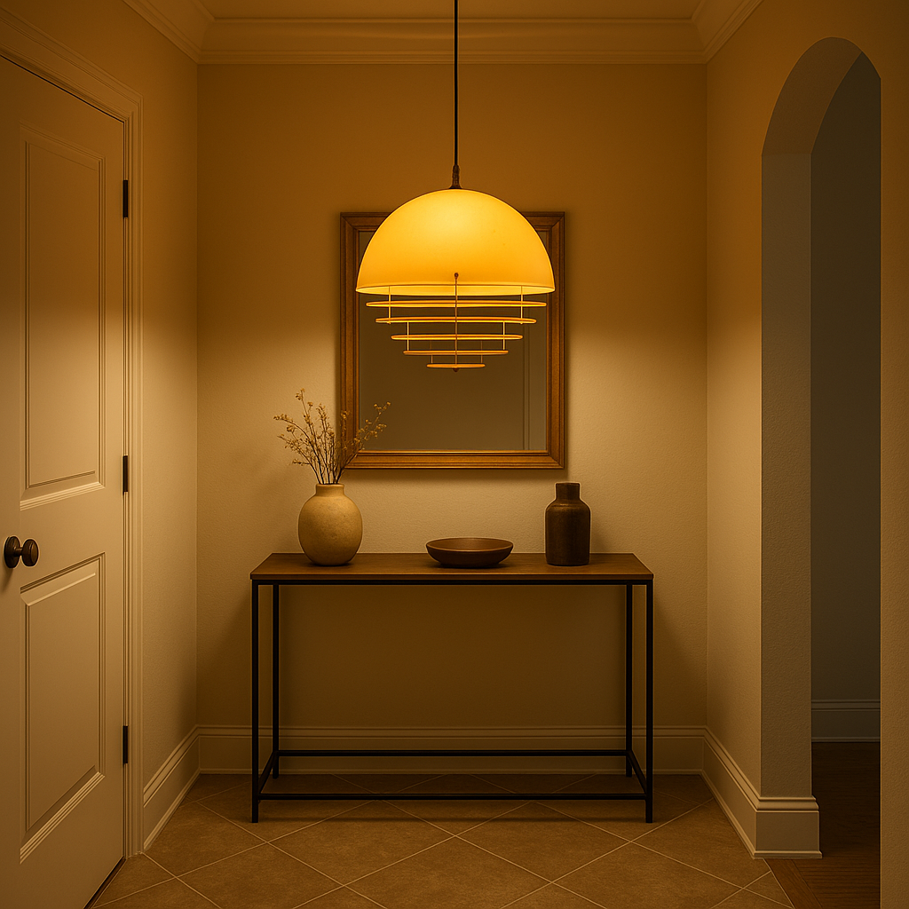 Sunrise Glow Pendant Light, Modern Dome Ceiling Lamp with Layered Metal Design-2