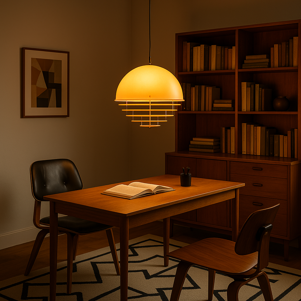 Sunrise Glow Pendant Light, Modern Dome Ceiling Lamp with Layered Metal Design-3