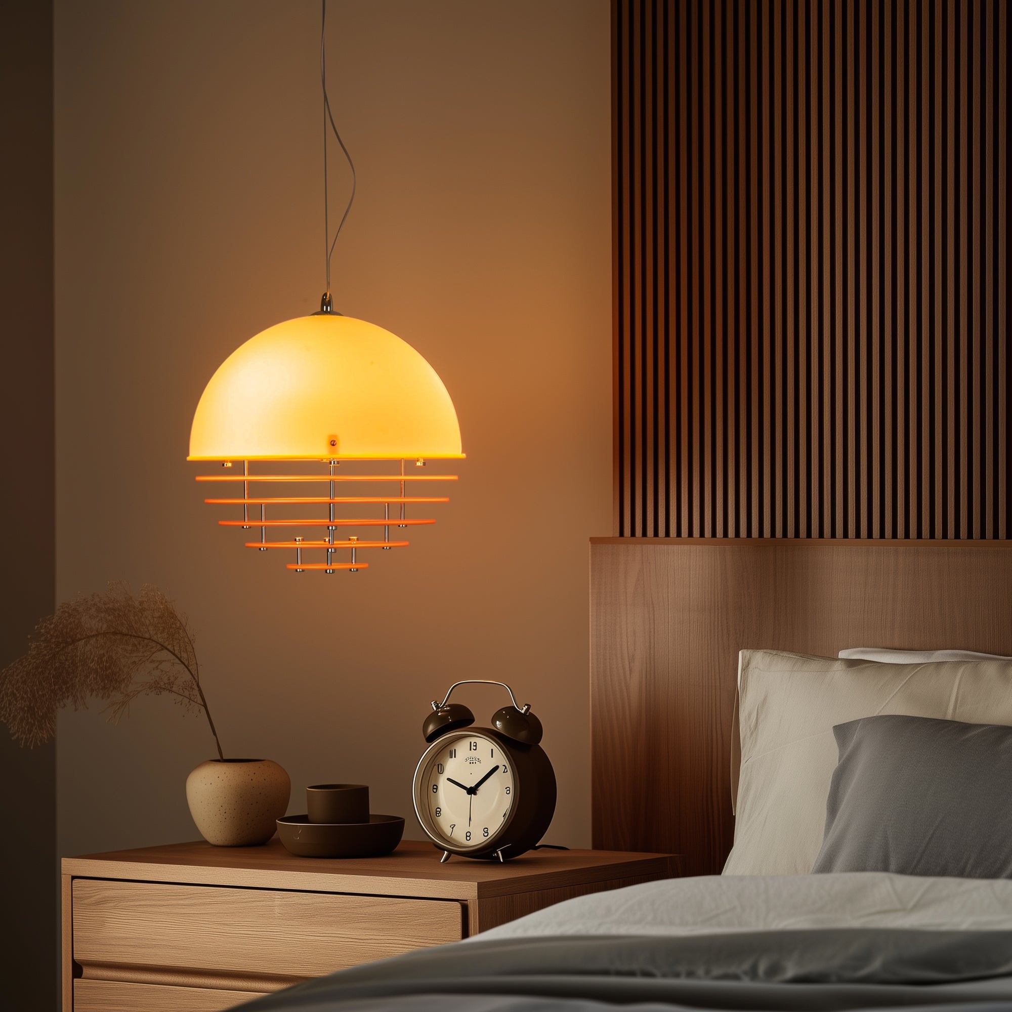 Sunrise Glow Pendant Light, Modern Dome Ceiling Lamp with Layered Metal Design-1