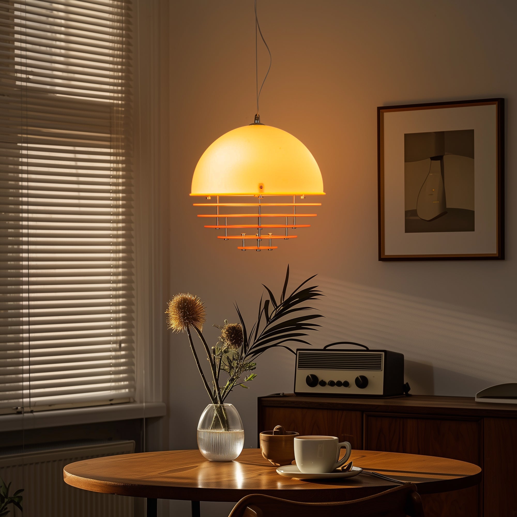 Sunrise Glow Pendant Light, Modern Dome Ceiling Lamp with Layered Metal Design-0