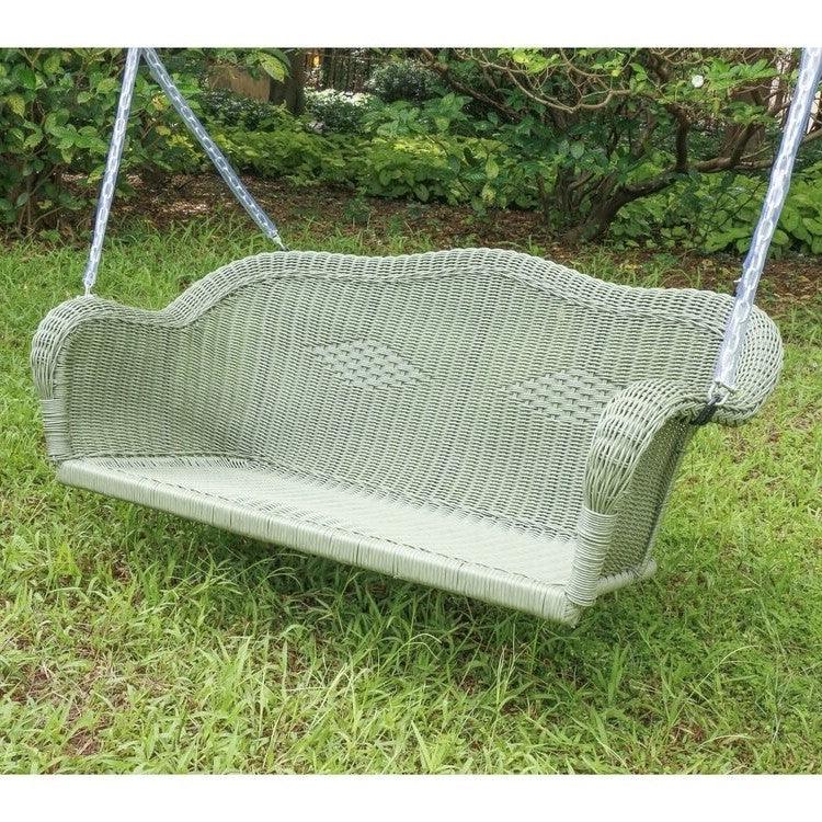 Resin Wicker Porch Swing with 4-ft Hanging Chain in Moss - PRHOMZ