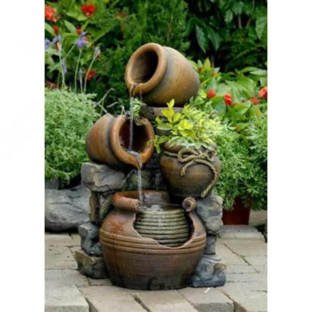 2-in-1 Outdoor Polyresin 15-Gallon Pouring Pots Water Fountain Planter - PRHOMZ