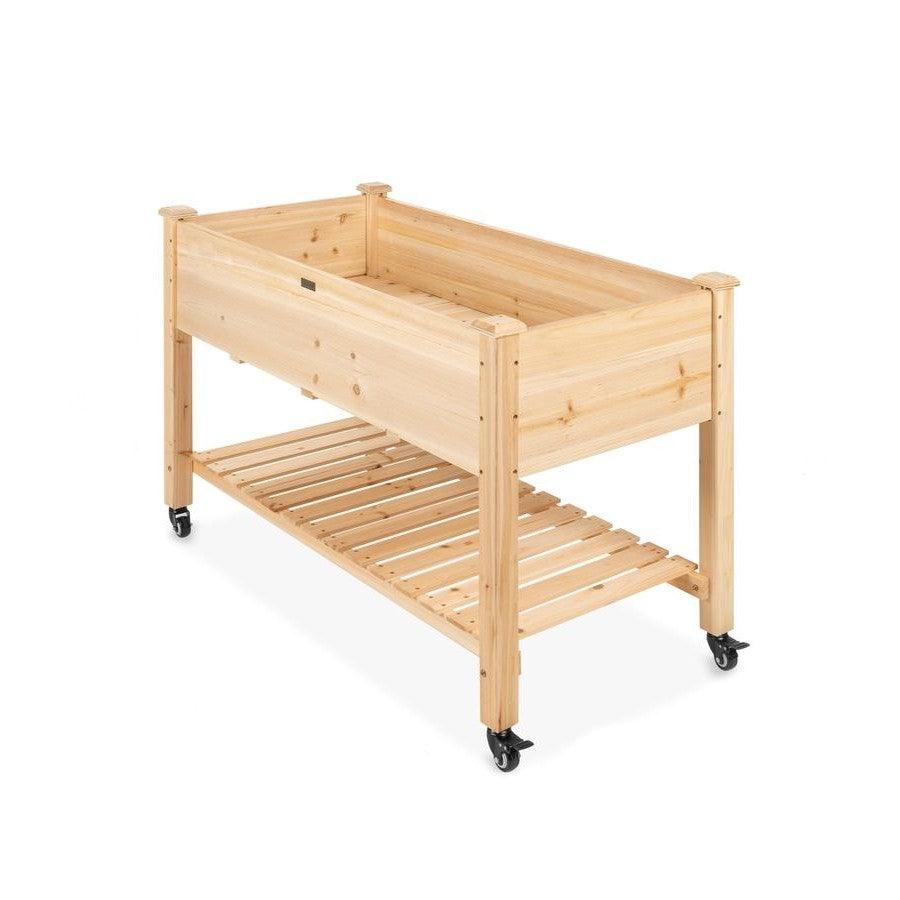Solid Wood Locking Wheels Raised Mobile Garden Wood Planter Elevated Planter - PRHOMZ