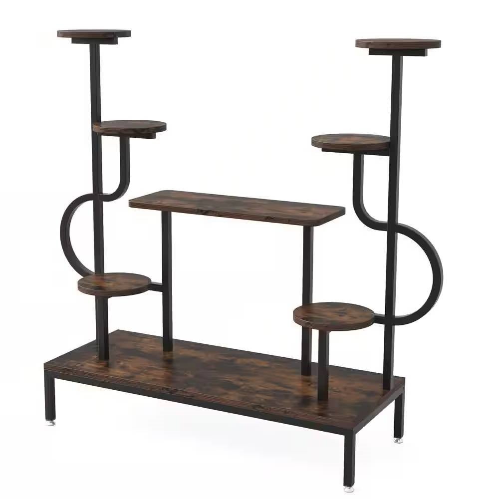Modern Industrial Metal Wood Stepped Shelf Bookcase Plant Stand Shelving Unit-3