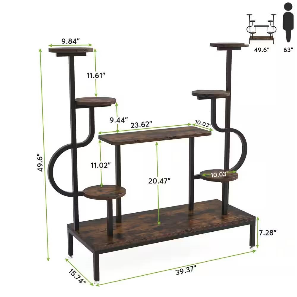 Modern Industrial Metal Wood Stepped Shelf Bookcase Plant Stand Shelving Unit-4
