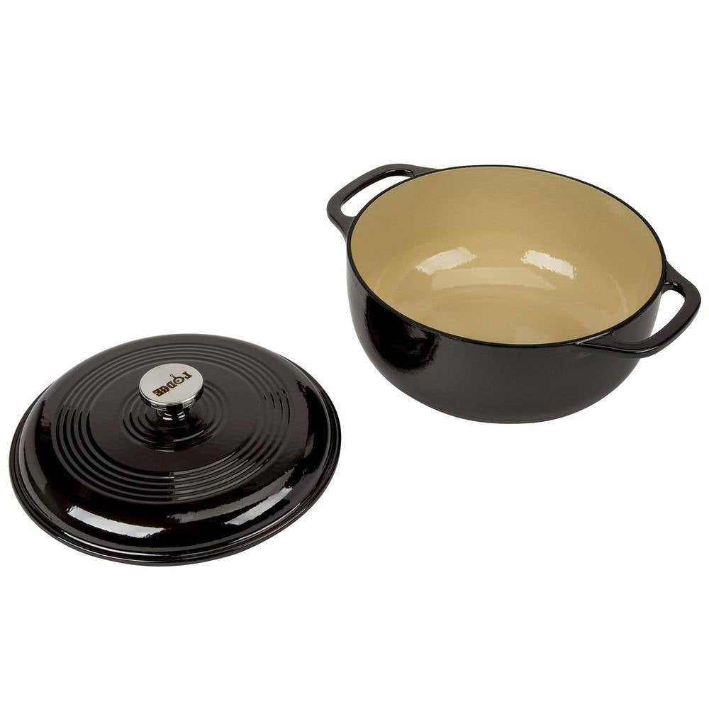 Round 6-Quart Black Enamel Cast Iron Dutch Oven with Lid