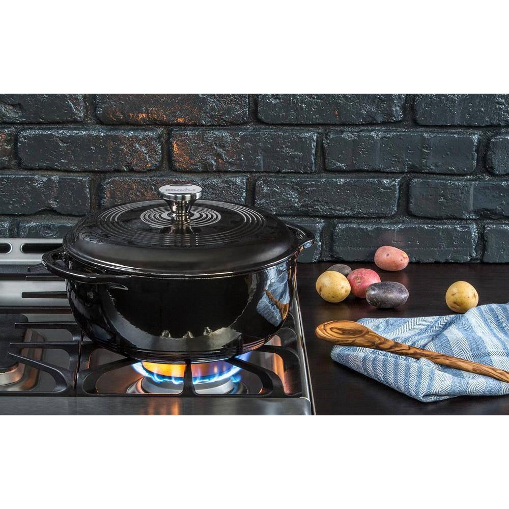 Round 6-Quart Black Enamel Cast Iron Dutch Oven with Lid-2