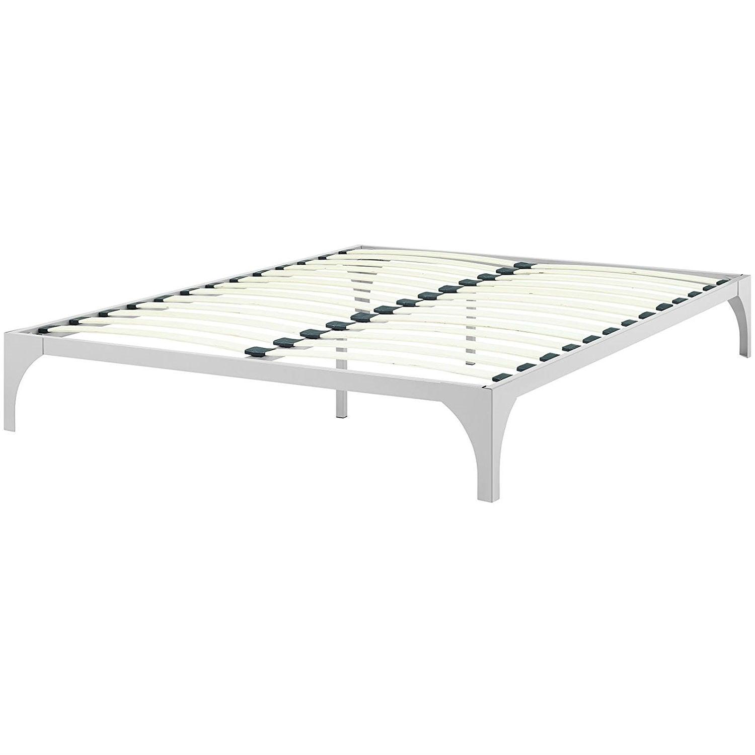 King size Modern Metal Platform Bed Frame in Silver Finish with Wood Slats - PRHOMZ