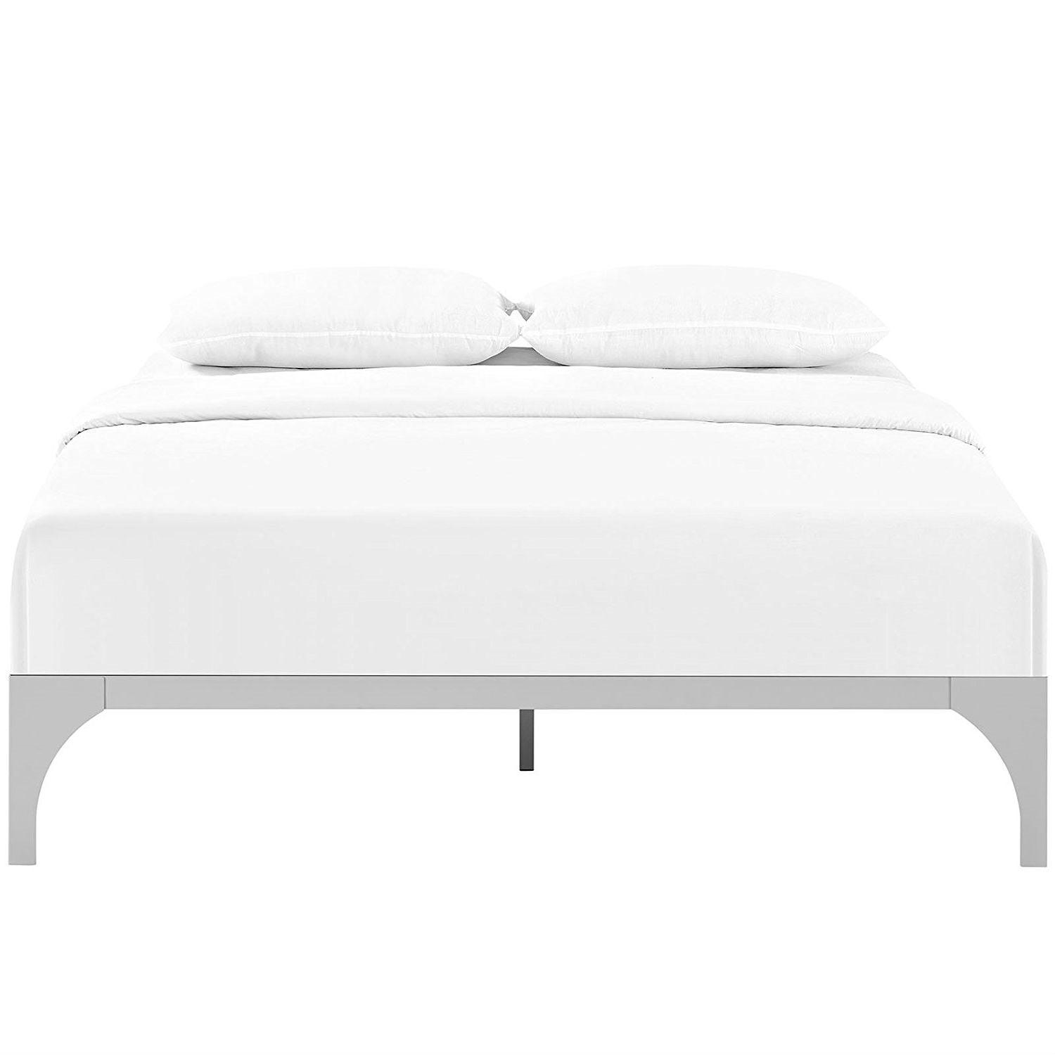 King size Modern Metal Platform Bed Frame in Silver Finish with Wood Slats - PRHOMZ