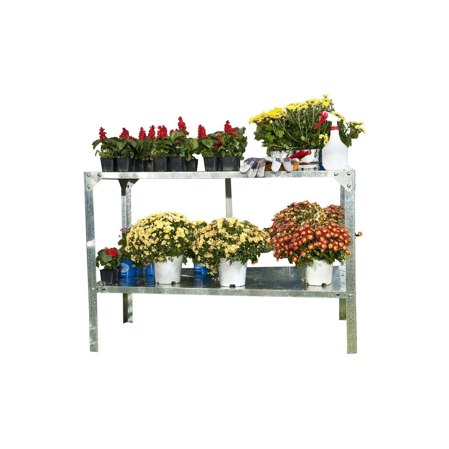 Outdoor Metal Shelving Unit Garden Potting Bench in Sturdy Galvanized Steel - PRHOMZ