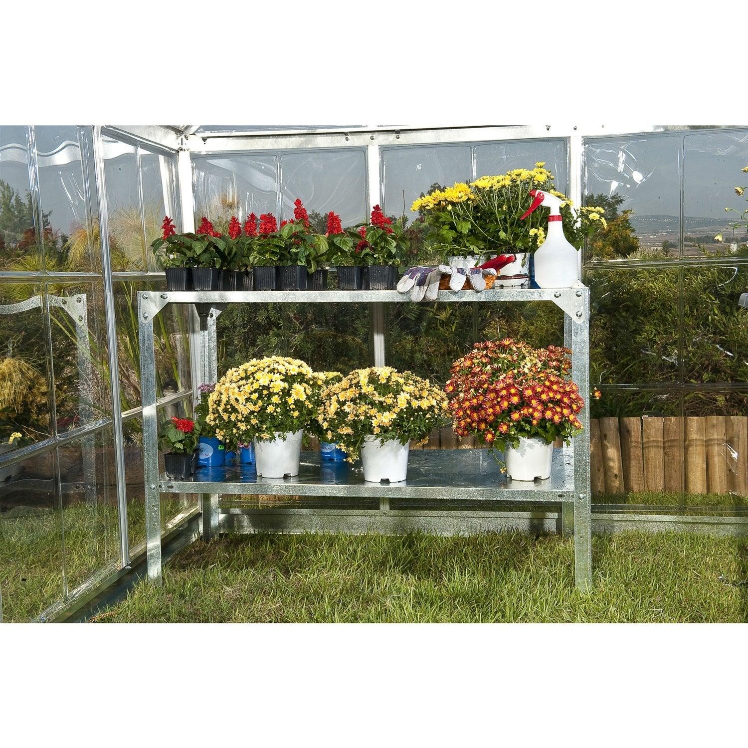 Outdoor Metal Shelving Unit Garden Potting Bench in Sturdy Galvanized Steel - PRHOMZ