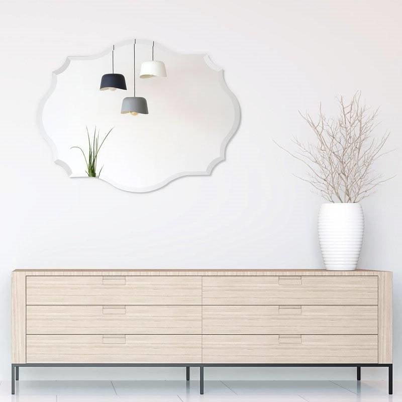 Modern Frameless 32 x 24 inch Scalloped Beveled Accent Bathroom Mirror - PRHOMZ